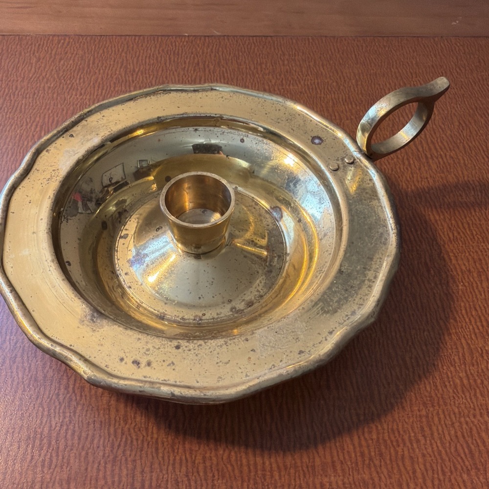 VTG Teleflora Brass Chamberstick Candlestick Holder 5.5" Finger Loop India